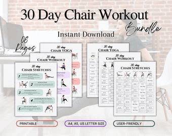 30 Day Chair Workout Bundle Printable, Chair Yoga Guide, Full Body ...