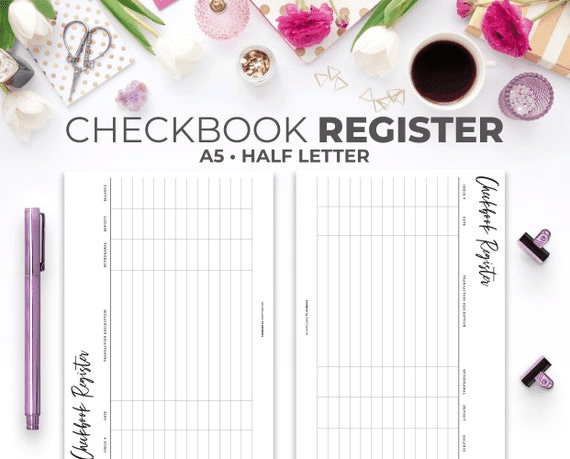 Checkbook Register Insert A5 & Half Letter | Printable Horizontal ...