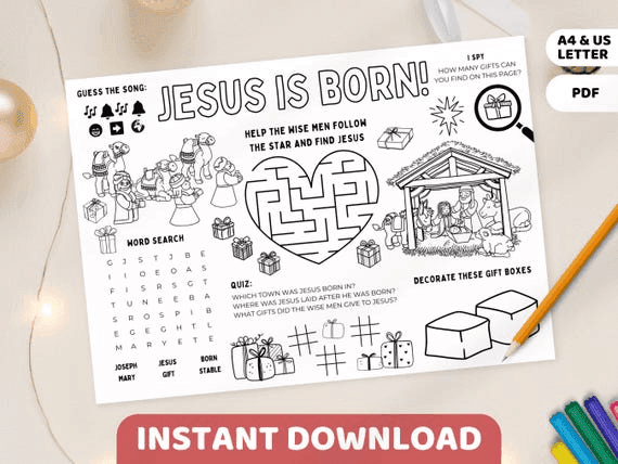 Christmas Christian Activity Placemat Printable | Jesus Nativity ...