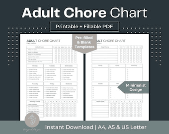 ADHD Cleaning Planner | Printable Adult Chore Chart (fillable PDF ...