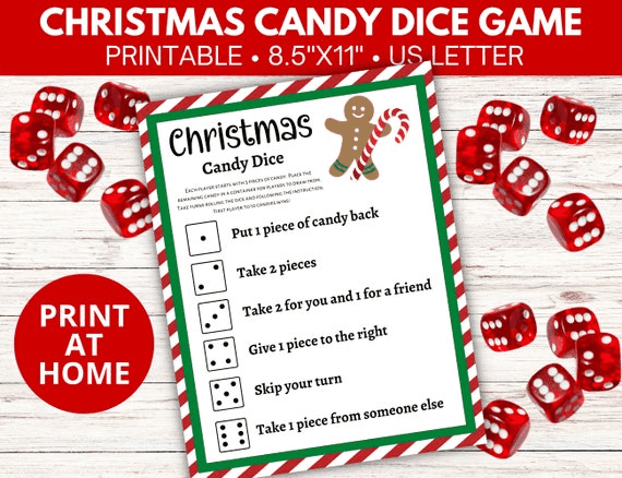 Christmas Candy Dice Game Printable, Fun Christmas Game for Kids ...