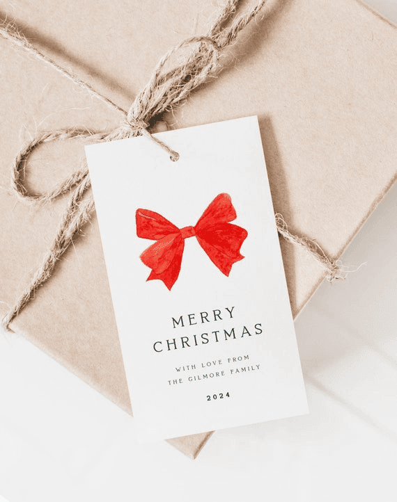 Coquette Christmas Gift Tag Template, Minimalist Christmas Favor ...