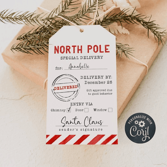 Printable North Pole Special Delivery Tag Template, Editable Santa ...