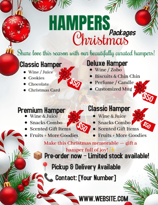 White Modern & Minimal Christmas Hamper Package Flyer (us Letter ...