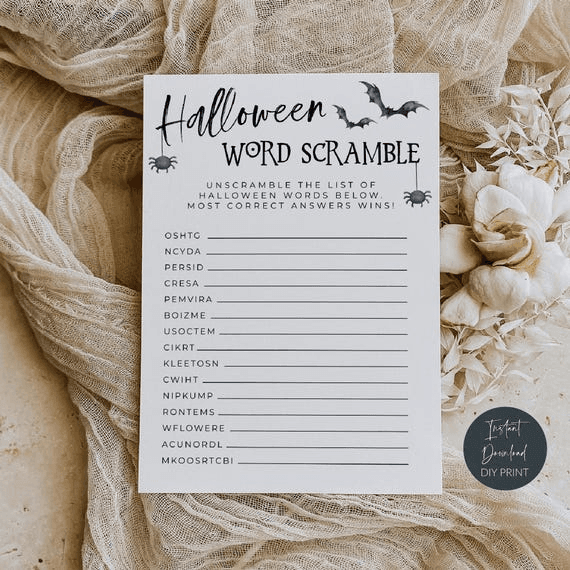 Halloween Word Scramble, Printable Halloween Party Game, Kids ...