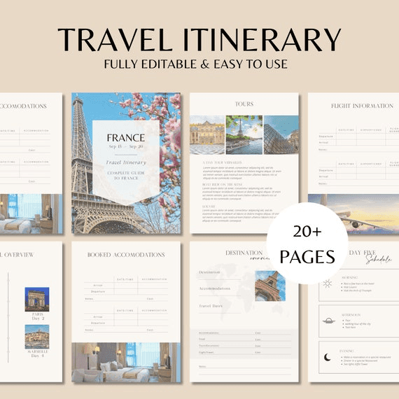 Travel Itinerary Template | Printable Travel Guide | Travel Agent ...