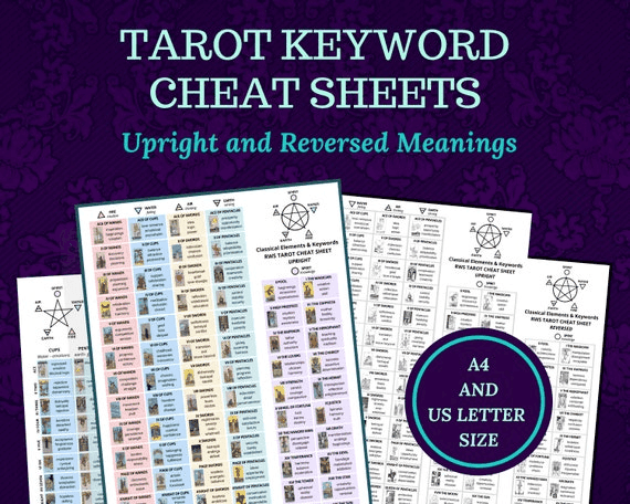 Tarot Keyword Cheat Sheets With the Classical Elements, for ...