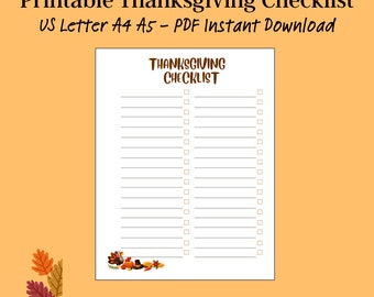 Printable Thanksgiving Checklist, Fall to Do List, Grocery List ...