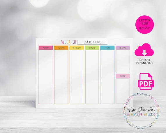 Printable EDITABLE Weekly Calendar, 11"x8.5", Pastel Rainbow - Etsy