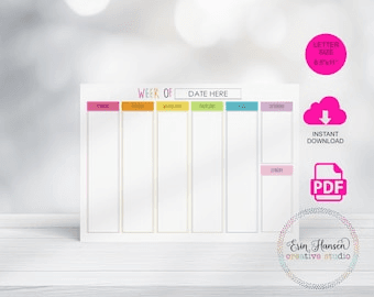 Printable EDITABLE Weekly Calendar, 11"x8.5", Pastel Rainbow - Etsy