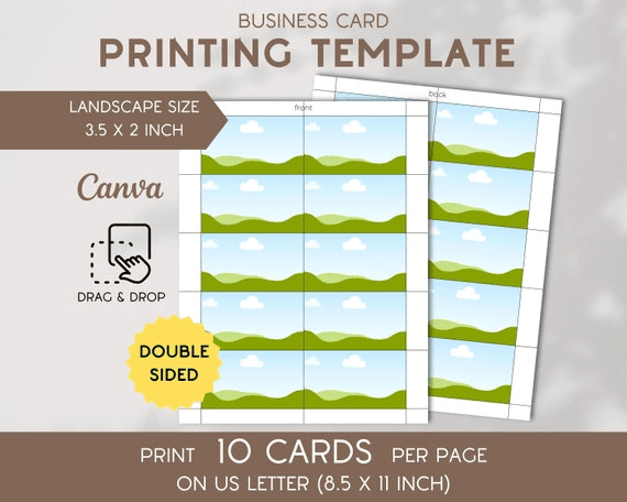 Printing Template Business Card Landscape Print 3.5x2 Inch ...