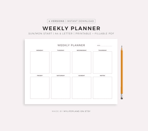 Buy Weekly Planner Printable Landscape, Minimalist Weekly Schedule ...