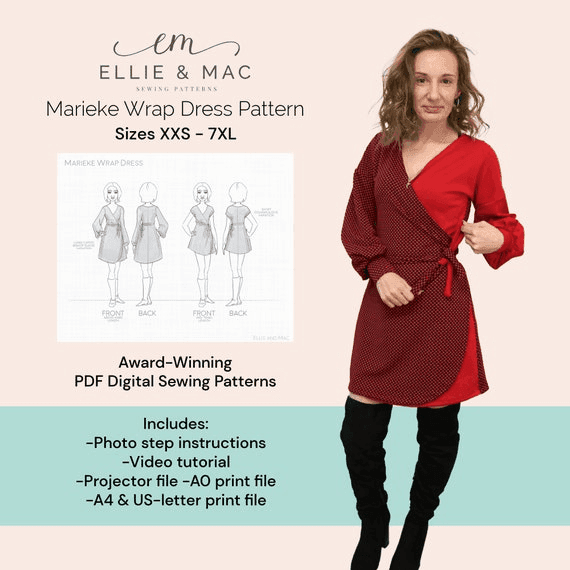 Dolman Wrap Dress Sewing Pattern: Marieke Design, Sizes XXS-7XL ...