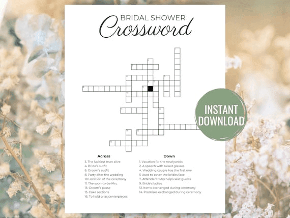 Bridal Shower Crossword Puzzle Wedding Crossword Puzzle Printable ...