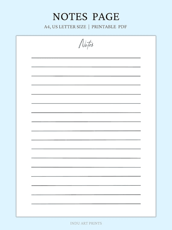 Minimalist Lined Notes Page Printable, Note Template, Journal ...