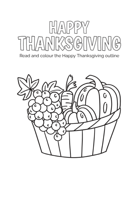 White Joyful Happy Thanksgiving Worksheet For Colouring A4 ...