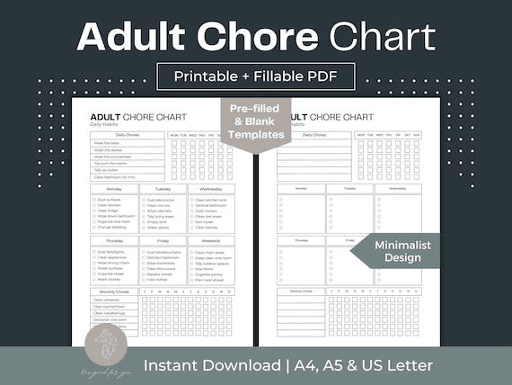 ADHD Cleaning Planner | Printable Adult Chore Chart (fillable PDF ...