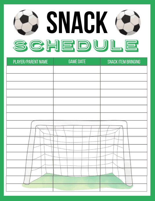 Printable soccer Snack Schedule Template | PosterMyWall