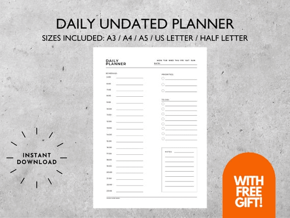 Daily Planner Printable | Blank Dated Planner | Minimalist Undated ...