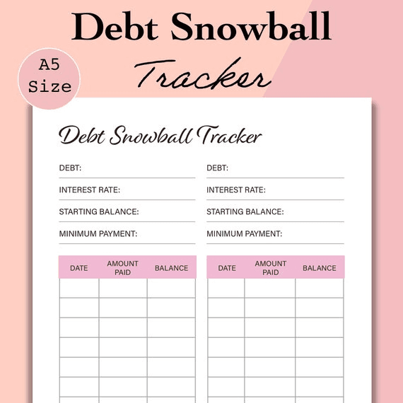 A5 Debt Snowball Tracker Printable, Debt Free Chart Template, A5 ...