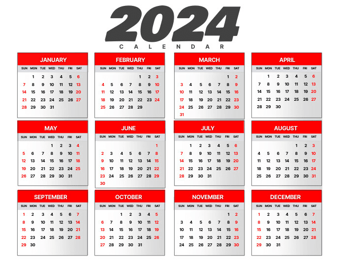 Red Printable Calendar 2024 Template | PosterMyWall