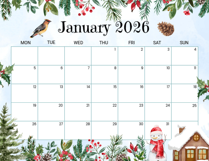 White List-based January 2026 Calendar Flyer (us Letter) Template ...