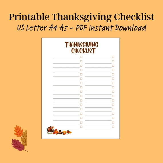 Printable Thanksgiving Checklist, Fall to Do List, Grocery List ...