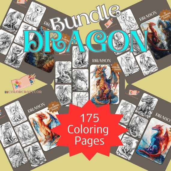BUNDLE 175 Cute Dragon Coloring Pages for Kids, Coloring Pages for ...