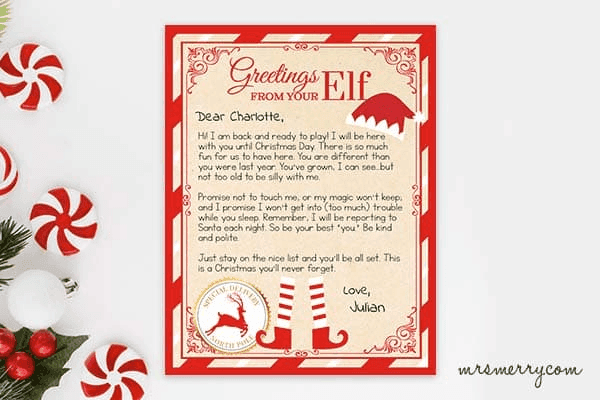 Elf on the Shelf Arrival Letter Personalized Printable | Mrs. Merry