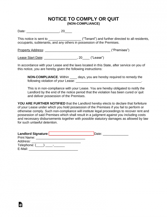 Free Notice to Comply or Vacate | Eviction Form - PDF | Word – eForms