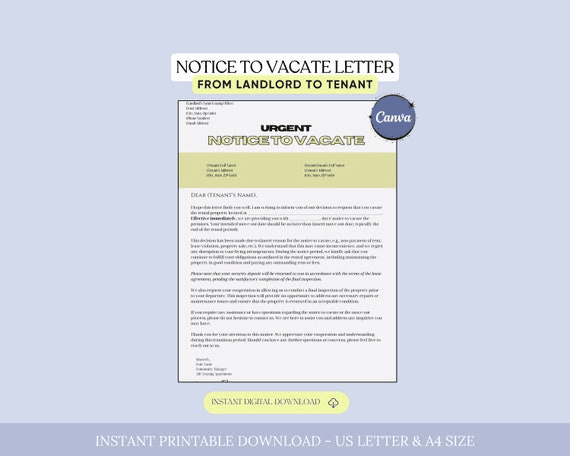 Notice to Vacate Letter, Rental Lease Termination Letter, Landlord ...