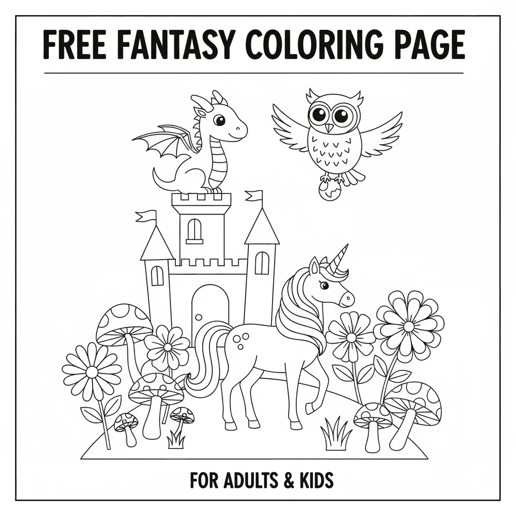 AI Generated: free printable fantasy coloring pages for adults