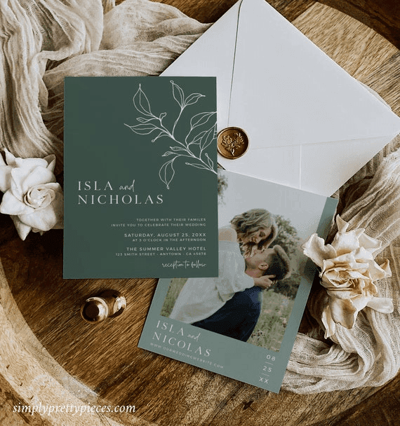 Sage Green Minimalist Wedding Invitation Photo, Botanical Wedding ...