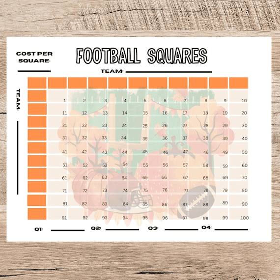 Football Squares Template: Super Bowl Party Game (PDF Download) - Etsy