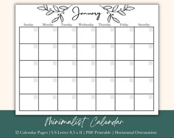 Minimalist Calendar | Horizontal Orientation | Digital Download ...