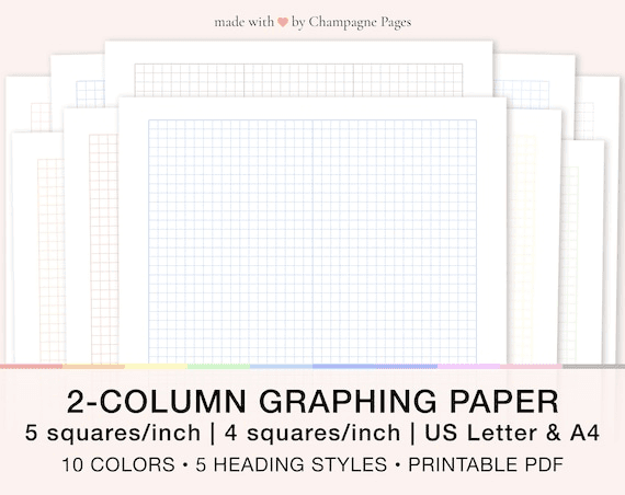 2 Column Graphing Paper Templates - 5x5, 4x4 Quad Ruled Grid Paper ...