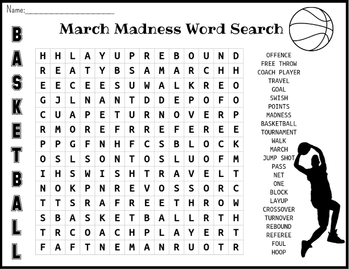 March Madness Word Search Worksheet Template | PosterMyWall