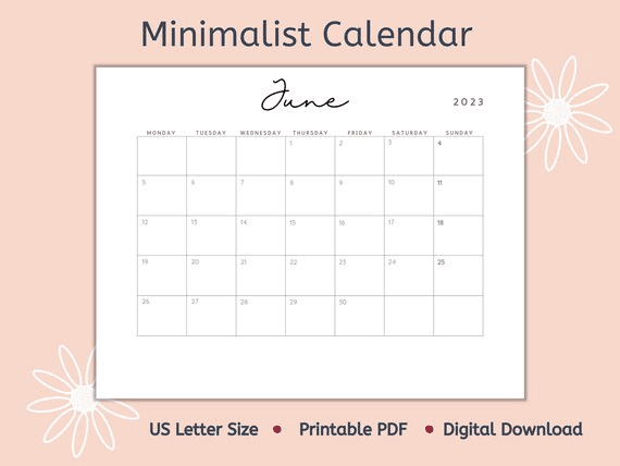 2023 Calendar, Printable, Minimalist Simple Calendar, 11 X 8.5 ...