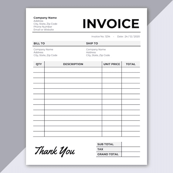 Editable Invoice Template: Printable Microsoft Word Invoice (A4 ...