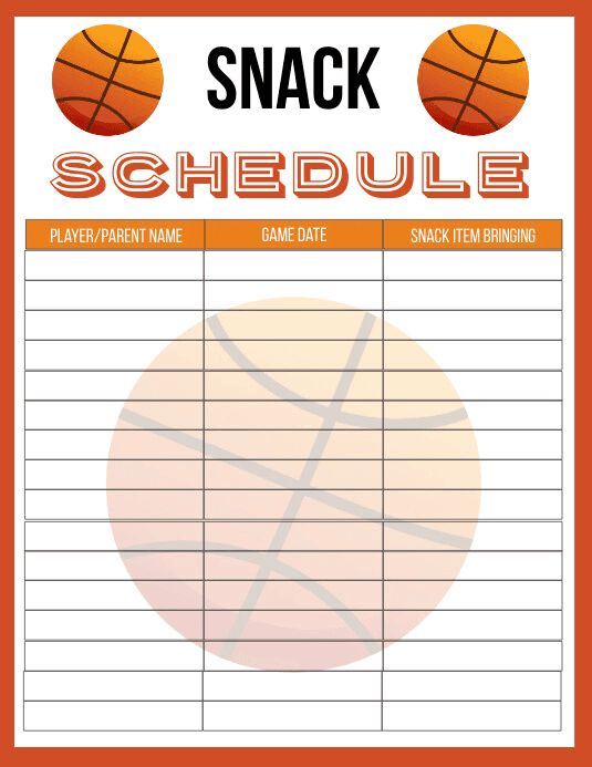 Printable Basketball Snack Schedule Sign Up S Template | PosterMyWall