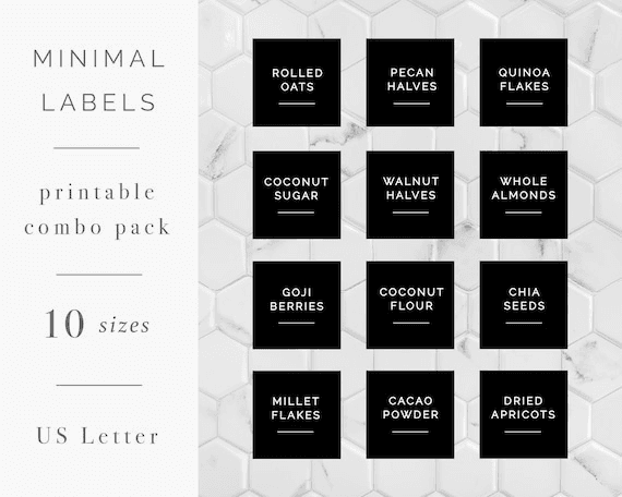 Editable Black Label Bundle | 10 Label Sizes | US Letter | Minimal ...