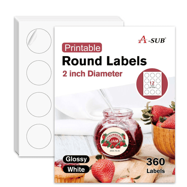 2 Inch Round Sticker Labels - A-SUB White Glossy Labels