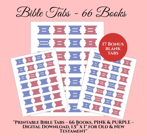 Printable Pink Purple Bible Tabs for Women, 66 Books Old and New ...