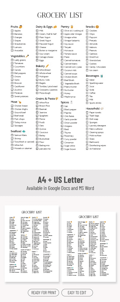 Free Grocery List Templates for Google Docs and Word | thegoodocs.com