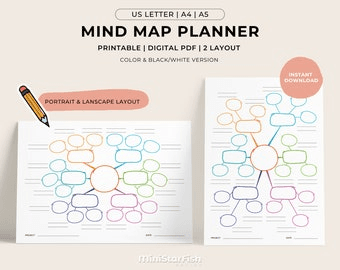 Printable Mind Map Planner, Brainstorm Ideas, Action Plan, Study ...