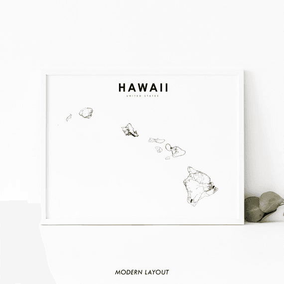 Hawaii Map Print, Road Map Print, Hawaiian Islands HI USA United ...
