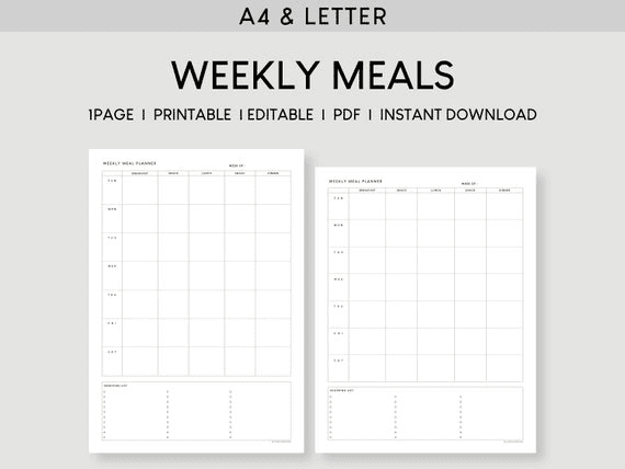 Weekly Meal Planner: Minimalist A4 & Letter Printable (editable ...