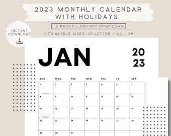 2023 Monthly Calendar Printable Calendar Template, No Holidays ...