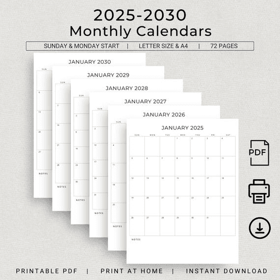 2025 to 2030 Monthly Planner Portrait Calendar 2025-2030 Monthly ...
