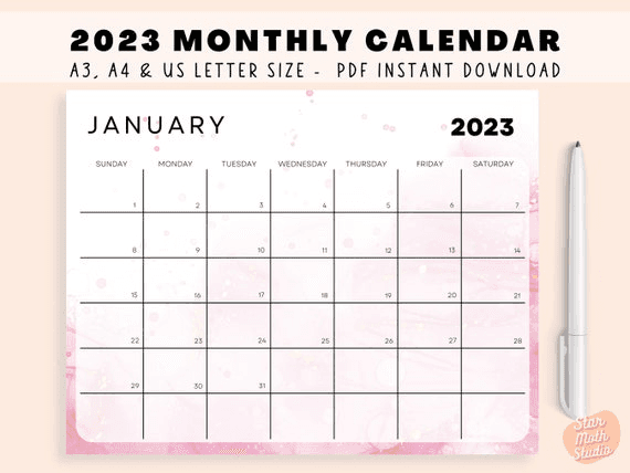 2023 Printable Calendar, 2023 Monthly Planner, Minimalist Calendar ...